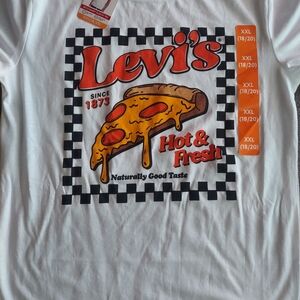 Levi's White Graphic T-Shirt with Pizza Design